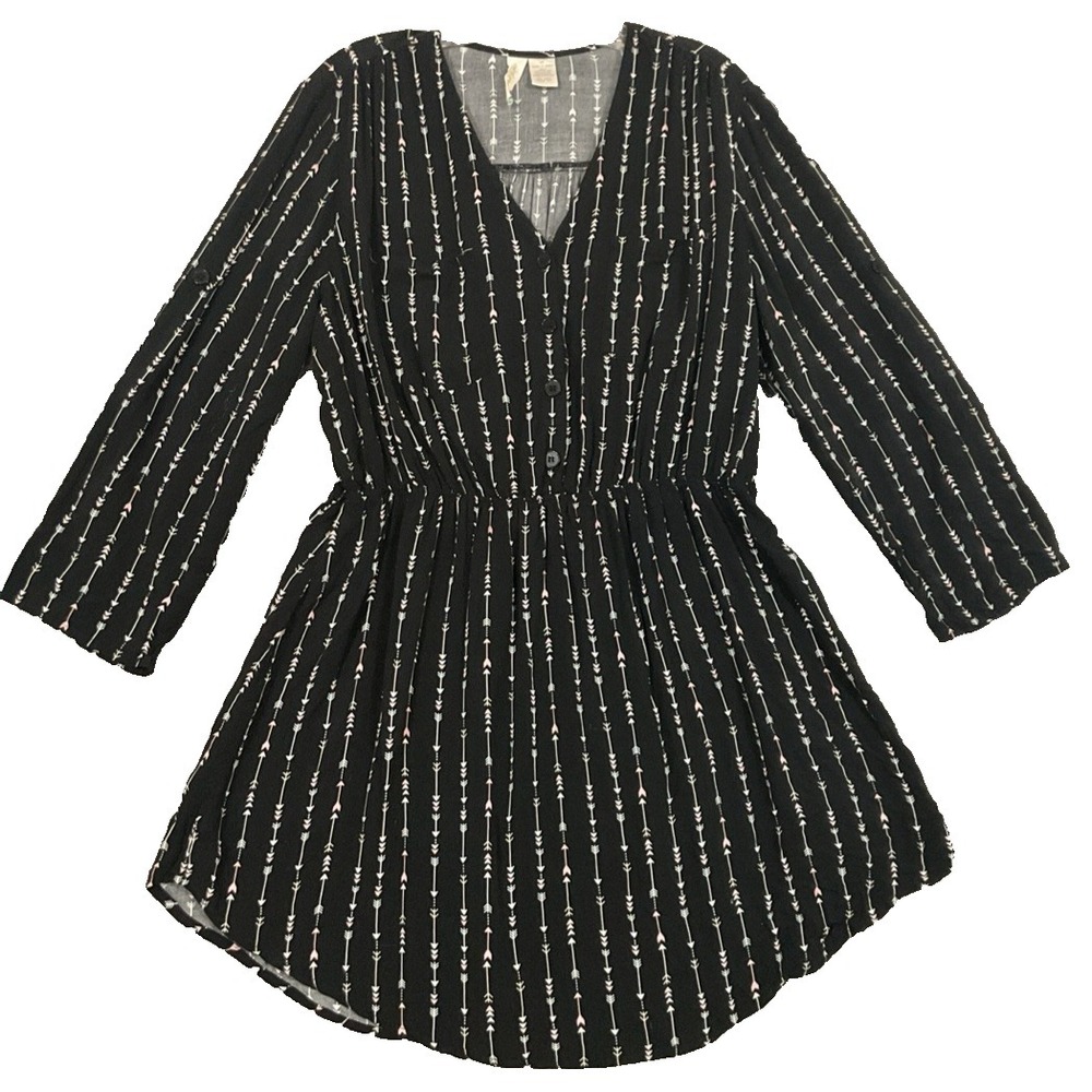 Mimi Chica Babydoll Mini Dress Tab Sleeve V Neck HI Lo Hem Sz 1XL‎
